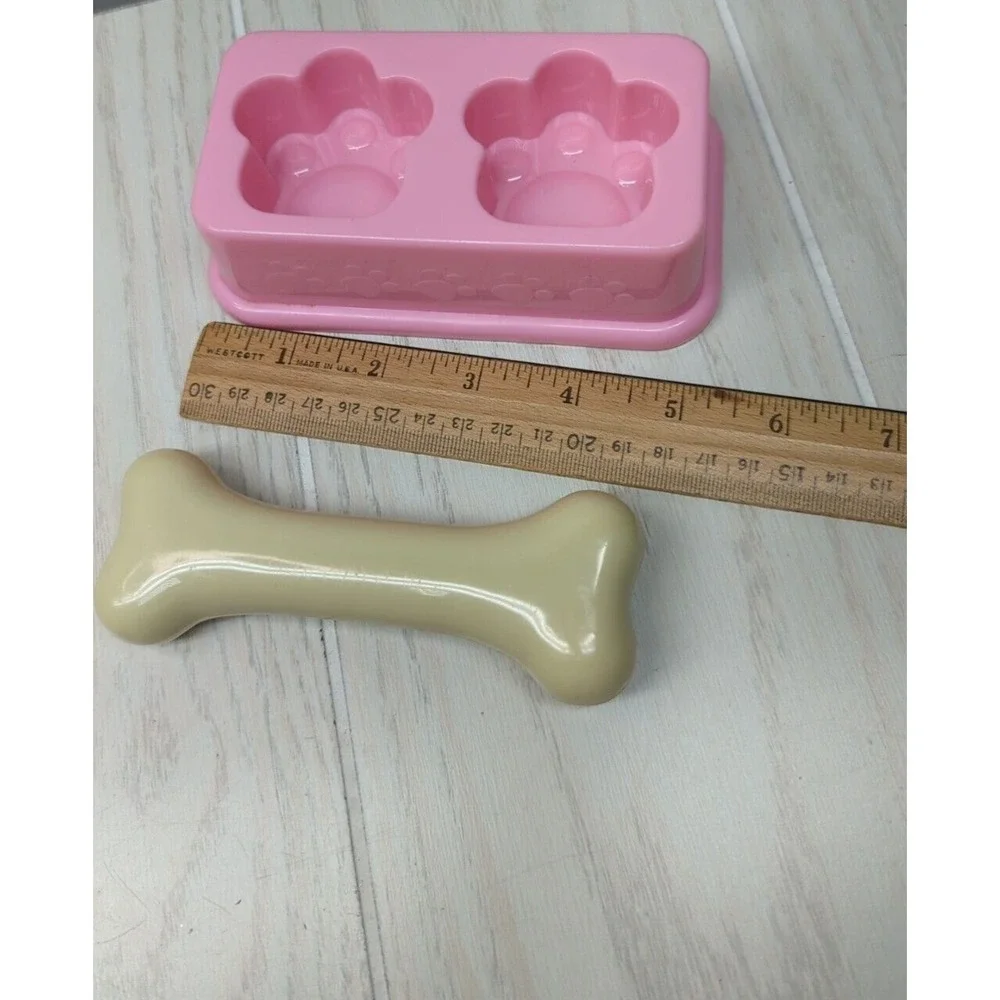 Build a Bear or Barbie Pink paws dog food water bowl and bone for plush puppy